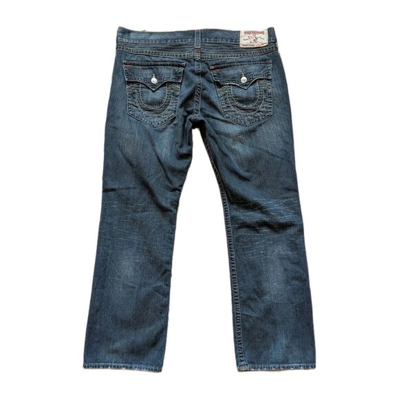 True Religion Men's Blue Jeans Size 40 (41x32) Straight Leg Cut Wide Cuff Denim - Picture 2 of 15